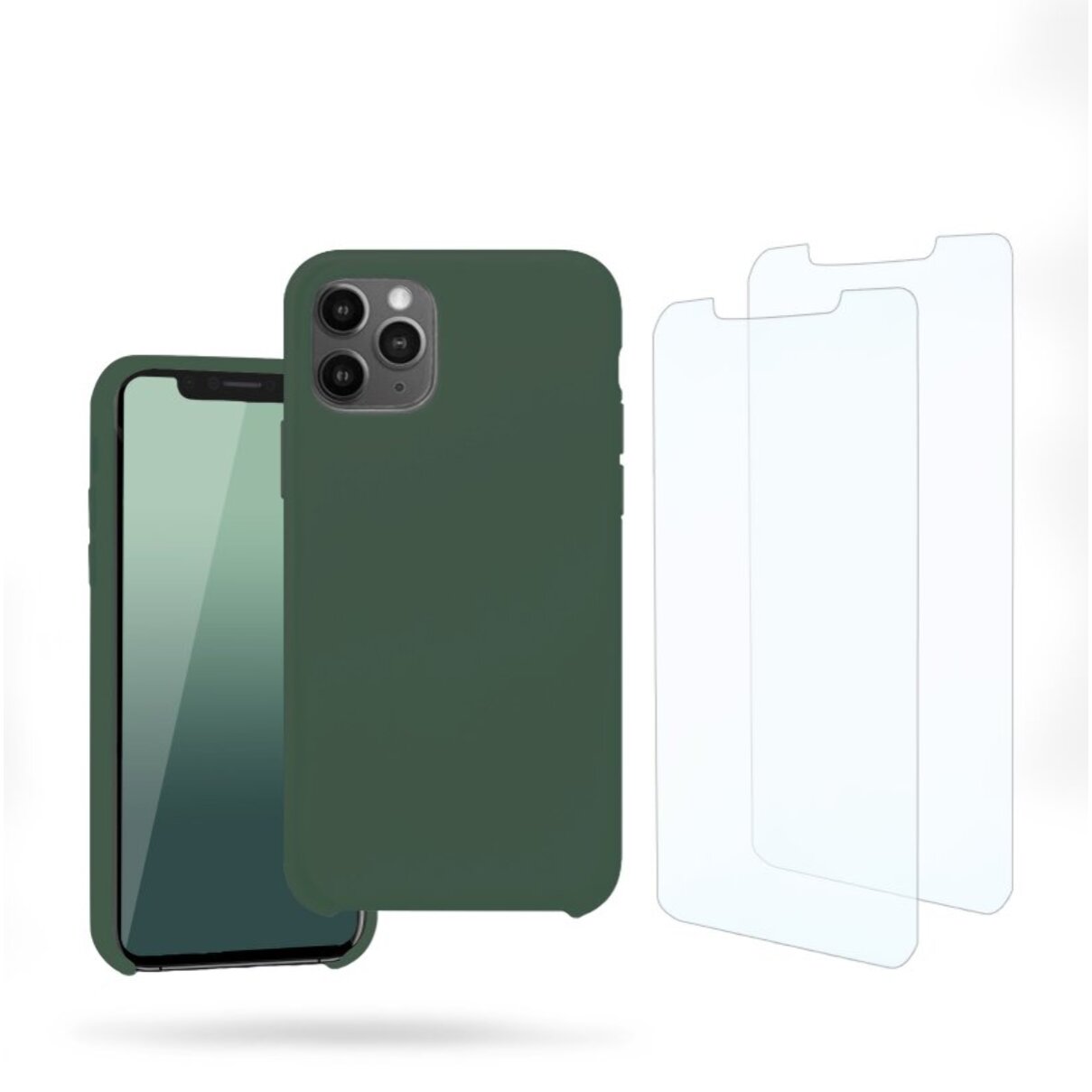 Coque iPhone 11 Pro Max Silicone liquide Vert Foret + 2 Vitres en Verre trempé Protection écran Antichocs