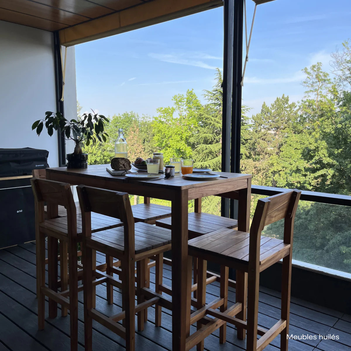 Table de bar d'extérieur en bois de teck massif 4 personnes - Tunga