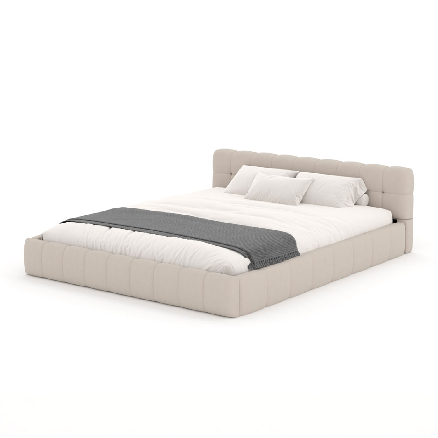 Lit style nuage 140x190cm en velours beige PRINCETON