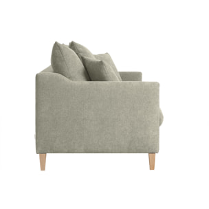 Canapé convertible scandinave 3 places en tissu effet velours taupe et bois clair LOUISE