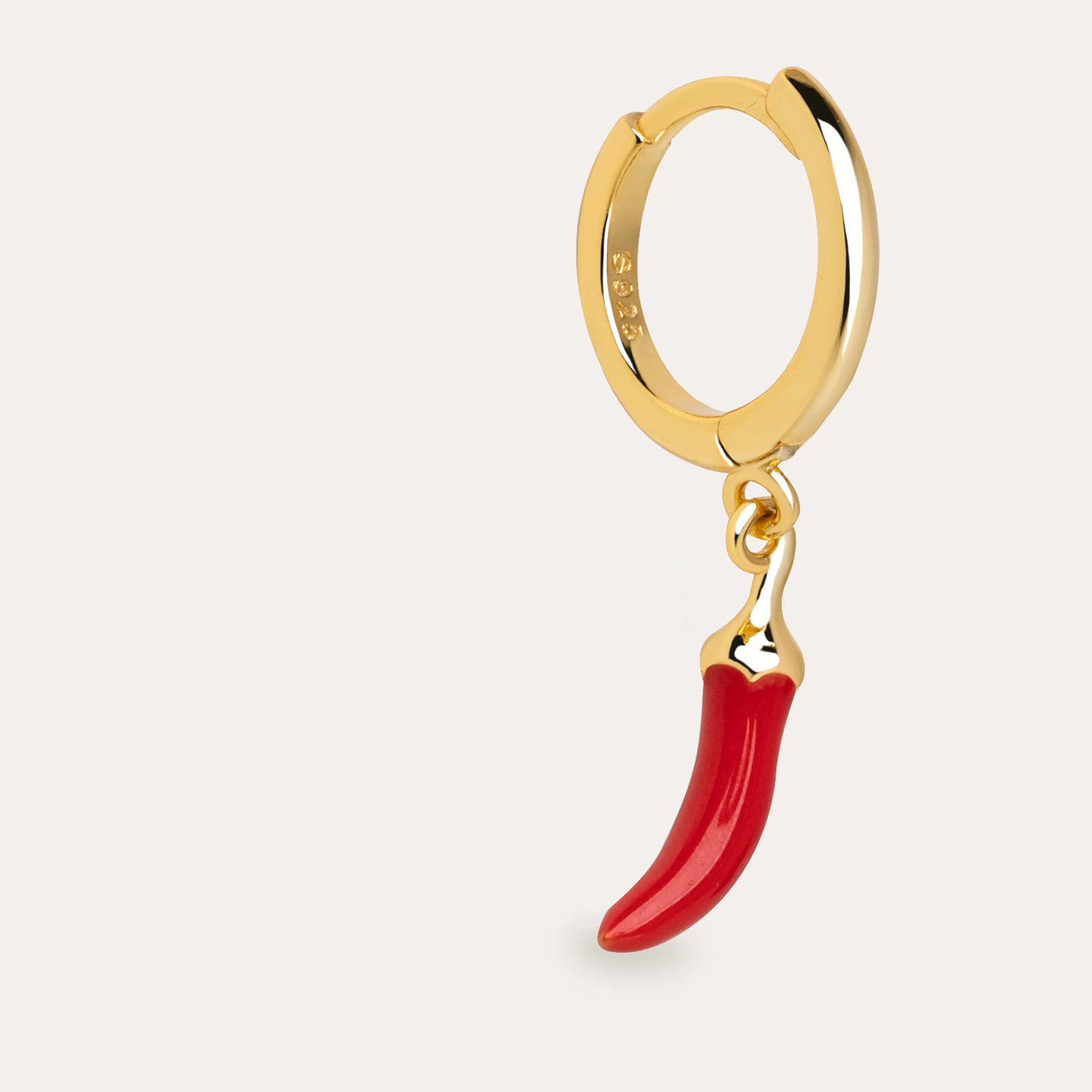 Pendiente Suelto Aro Chili Enamel Plata Baño Oro