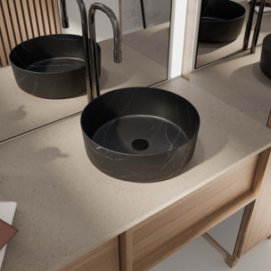 Vasque à poser ronde en céramique noire mat effet marbre 36x12 cm - BLACK MARBLE