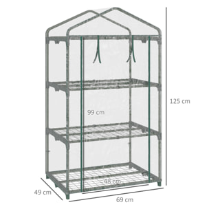 Invernadero de Jardín con 3 Estantes Metálicos y Puerta Enrollable 69x49x125 cm