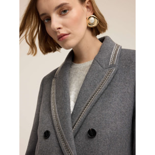 Motivi - Cappotto doppiopetto in misto lana con decorazioni - Grigio