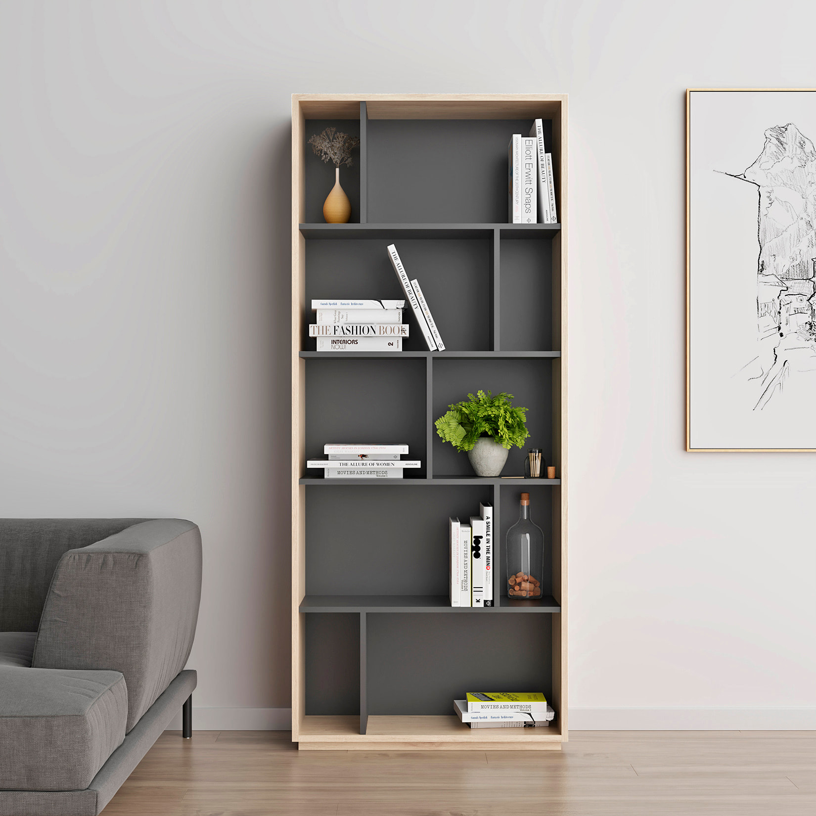 Estantería librería Nack melamina roble-grafito 191x80x32 cm