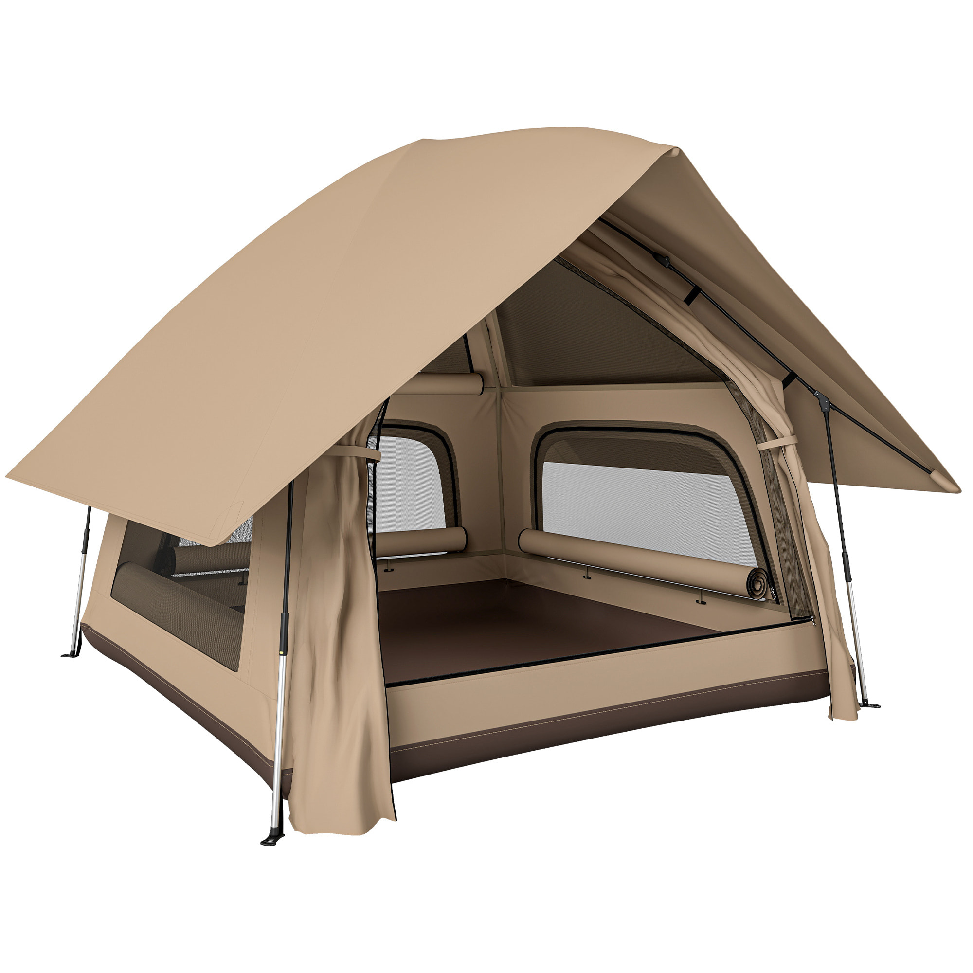 Tienda de Campaña Pop-up para 2-3 Personas, Tienda de Camping Plegable Portátil, Impermeable 3000 mm con 3 Ventanas, 3 Claraboyas, Base, Bolsa Transporte para Senderismo 235x235x184 cm, Caqui