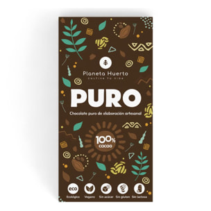 PLANETA HUERTO | Tableta 100% Cacao Ecológica 100 g – Chocolate Puro Sin Azúcar – Vegano, Sin Gluten y Sin Lactosa – Alto en Antioxidantes y Fibra