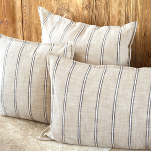 Housse de coussin 100% coton rayures rustiques LOURMARIN - Beige