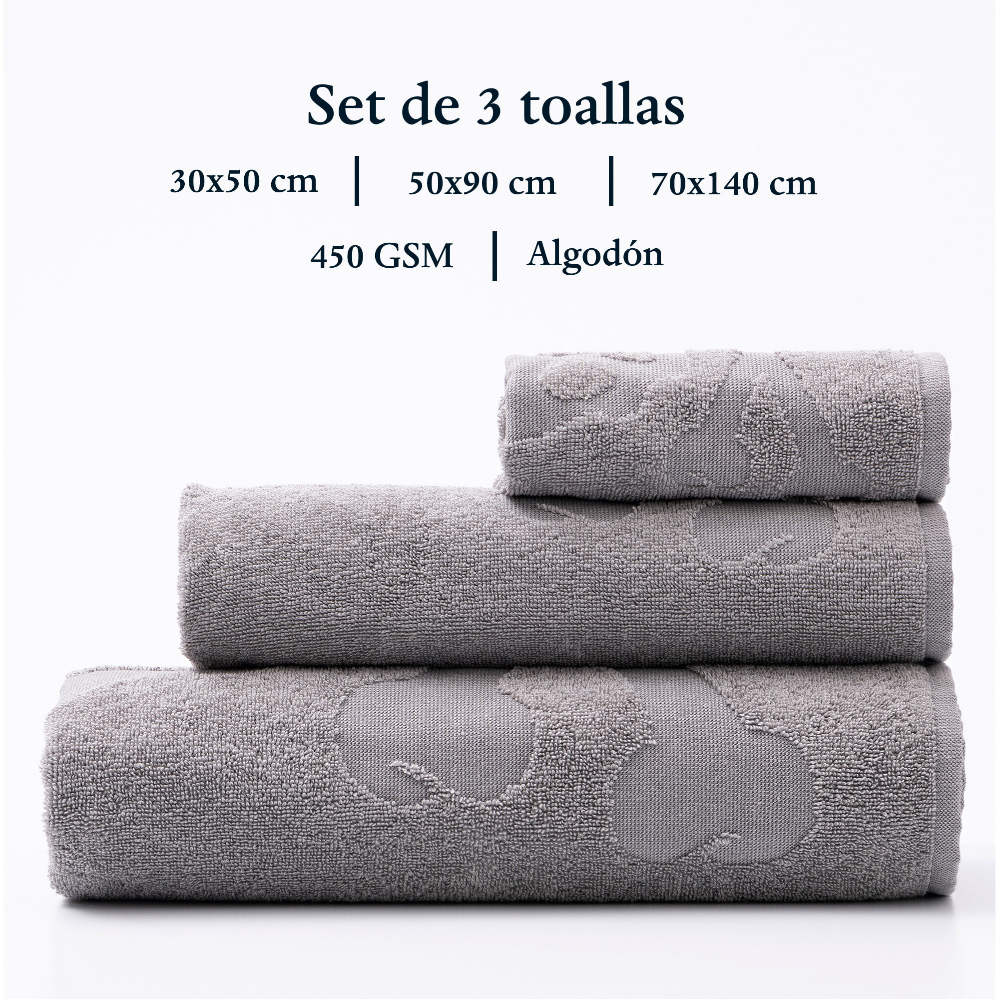 Set de toallas de baño calavera (tocador 30x50cm + manos 50x90cm + baño 70x140cm) 100%algodón gris scalpers home