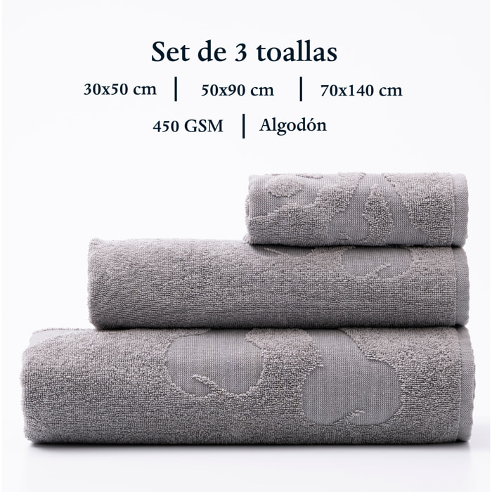Set de toallas de baño calavera (tocador 30x50cm + manos 50x90cm + baño 70x140cm) 100%algodón gris scalpers home