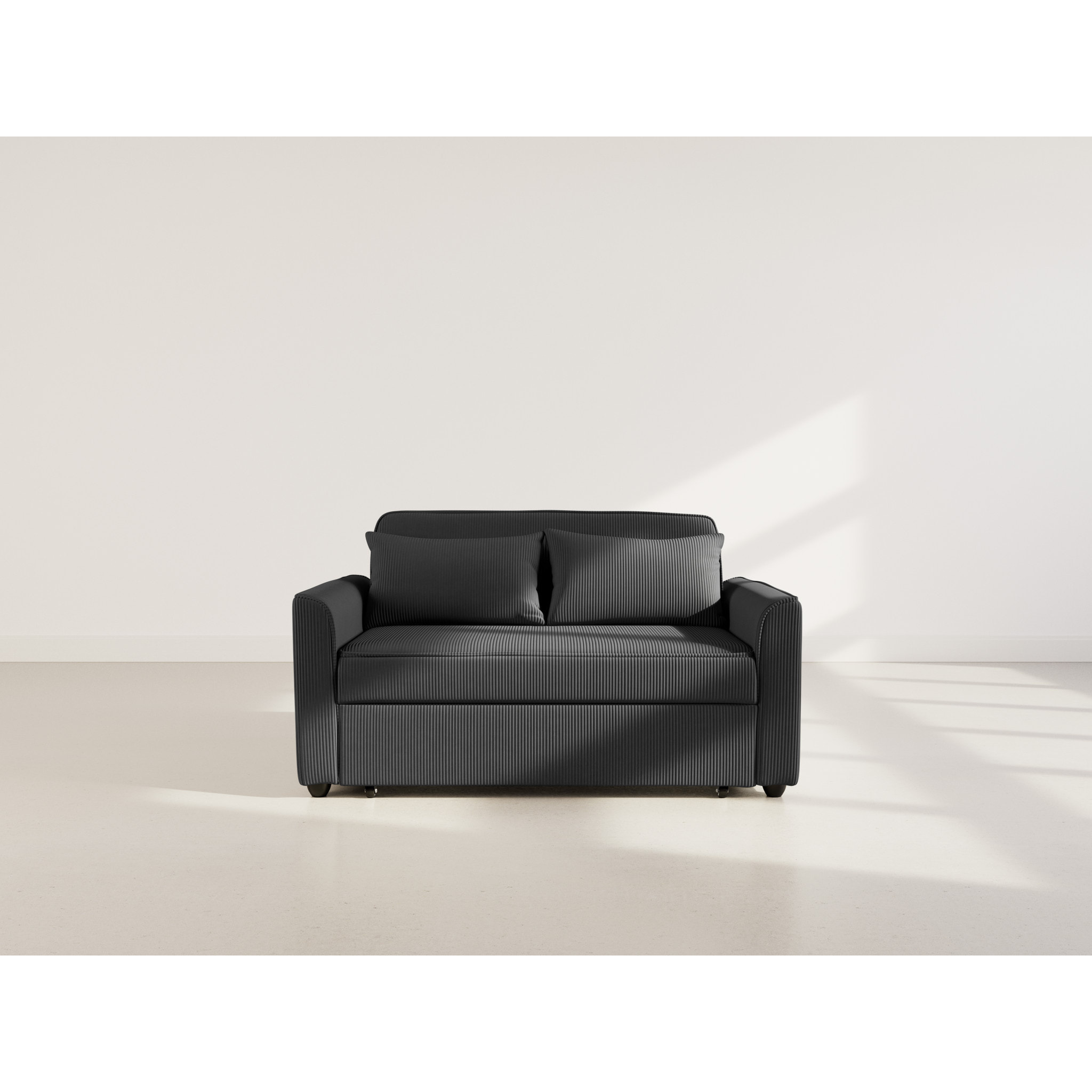 Ernest - Canapé droit 2 places convertible en velours côtelé - Noir