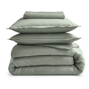 Drap plat piqué uni en percale de coton - Kaki