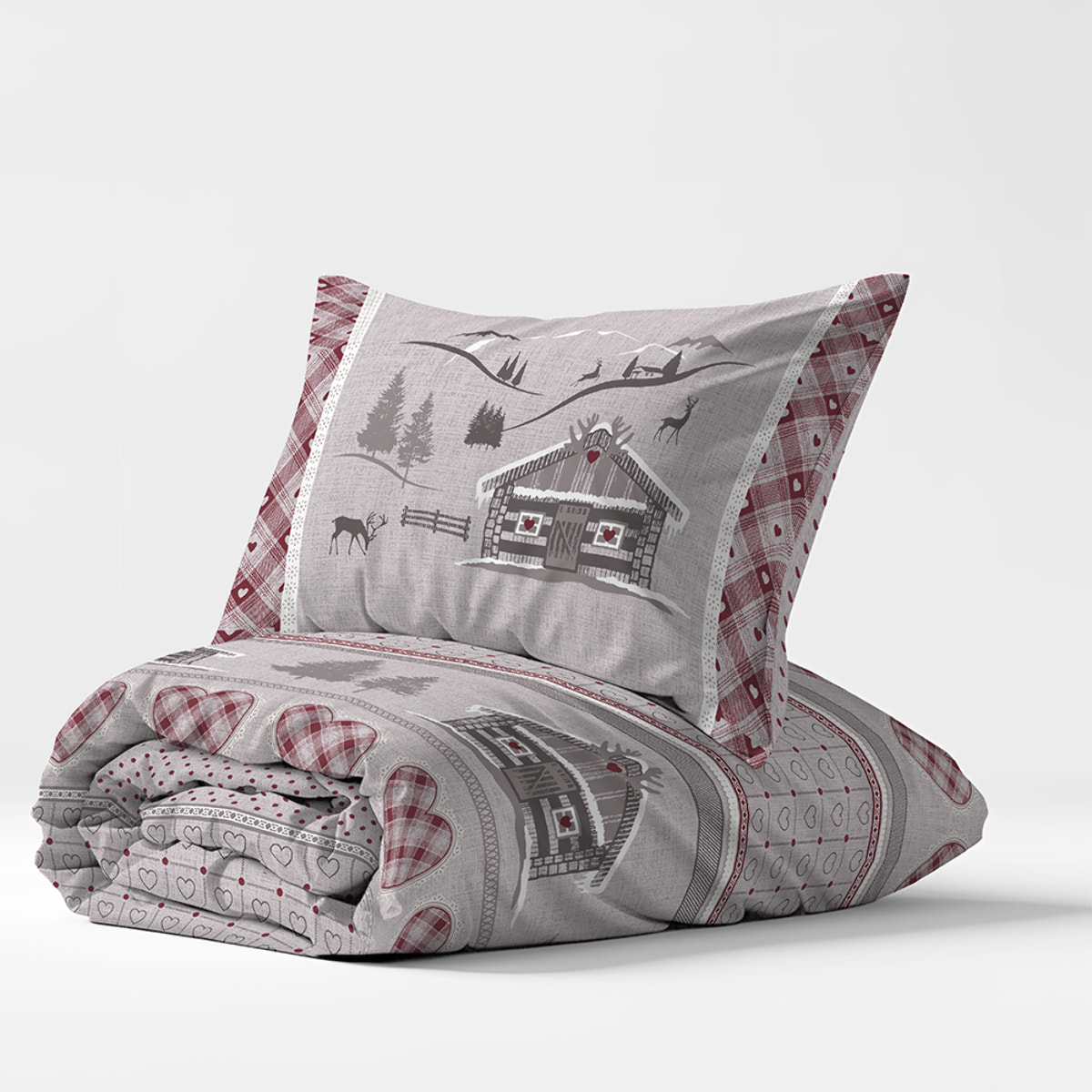 Parure copripiumino chalet rosso 100% cotone