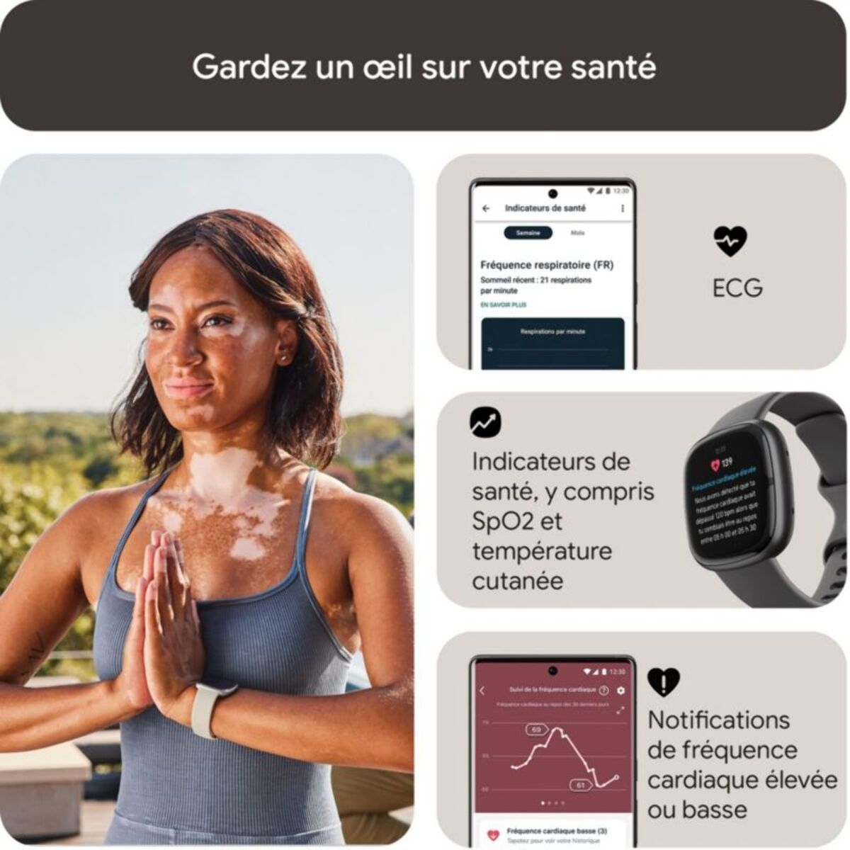 Montre santé FITBIT Sense 2 Aluminium Graphite et Gris ombre