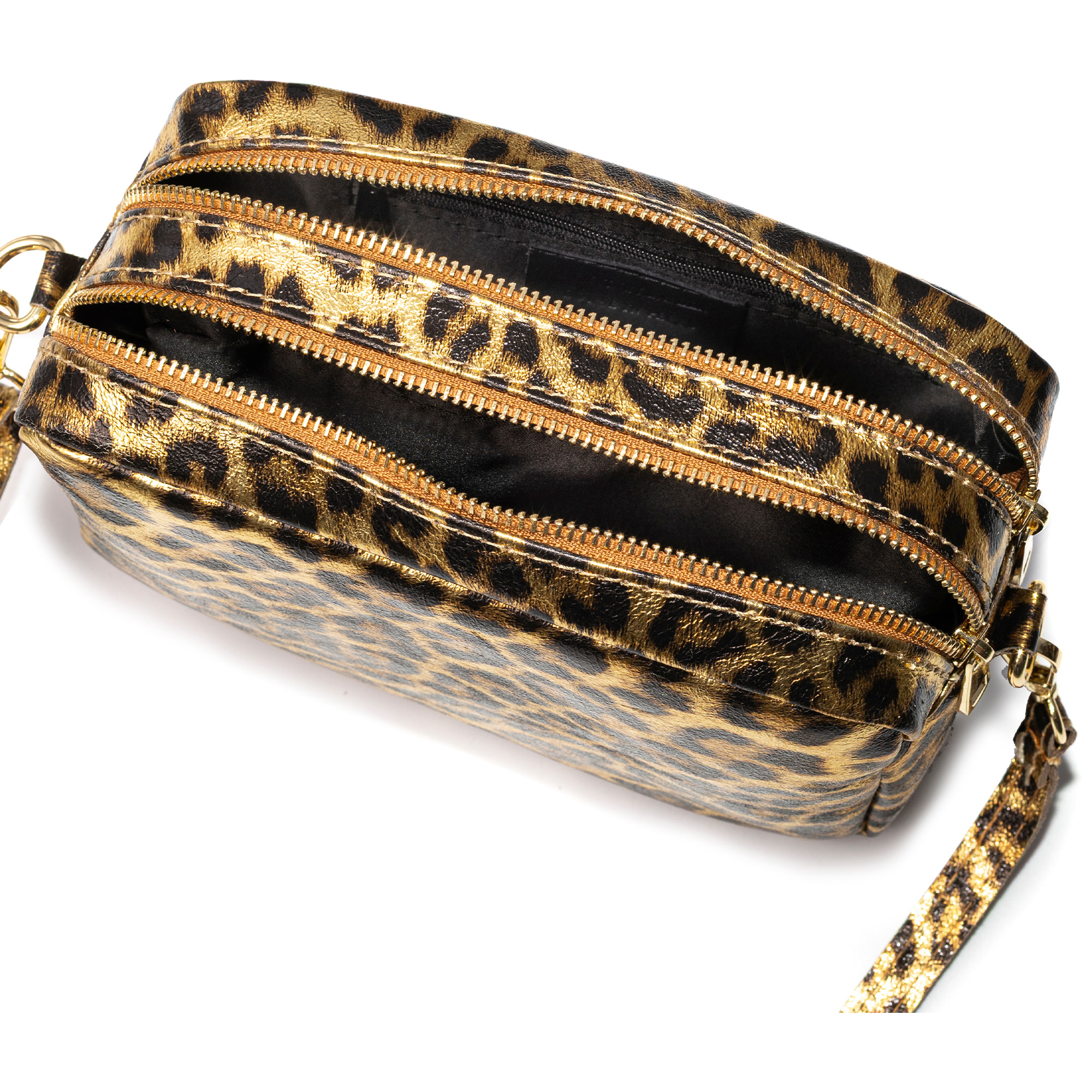 Degna borsa a tracolla donna. Pelle Scamosciata autentica con stampa animalier leopardata e finitura lucida.