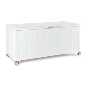 Baule da giardino BRAGA in alluminio bianco, con ruote e maniglia effetto legno