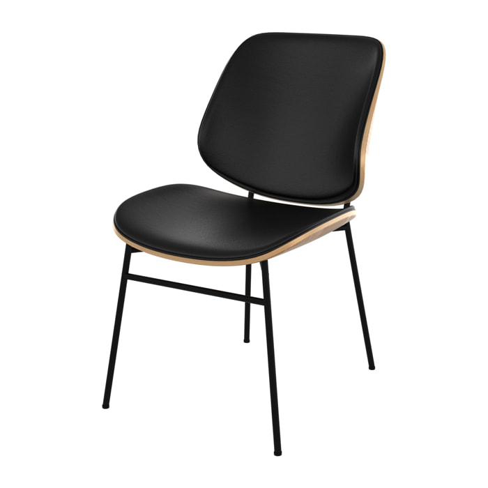 Chaise en bois foncé, PU noir et pieds en métal noir - Hector