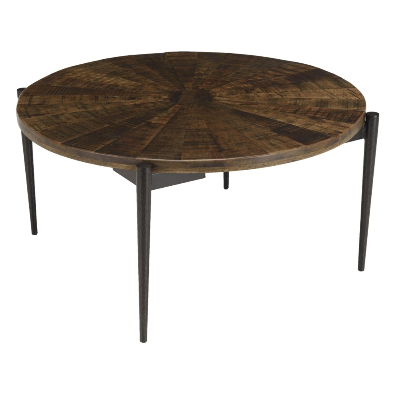 KIARA - Table basse ronde 80x80cm bois recyclé pieds métal
