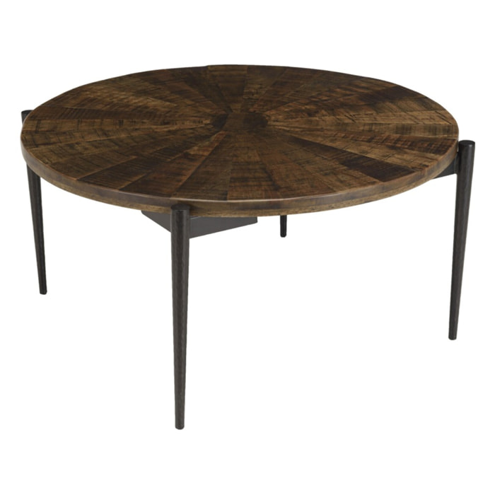 KIARA - Table basse ronde 80x80cm bois recyclé pieds métal