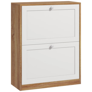 Zapatero Estrecho con 2 Puertas, Zapatero Entrada Recibidor con Estantes Ajustables, para 12 Pares de Zapatos, para Pasillo, Espacios Reducidos, 60x24,5x75,5 cm, Natural y Blanco