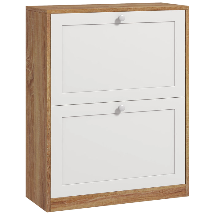 Zapatero Estrecho con 2 Puertas, Zapatero Entrada Recibidor con Estantes Ajustables, para 12 Pares de Zapatos, para Pasillo, Espacios Reducidos, 60x24,5x75,5 cm, Natural y Blanco