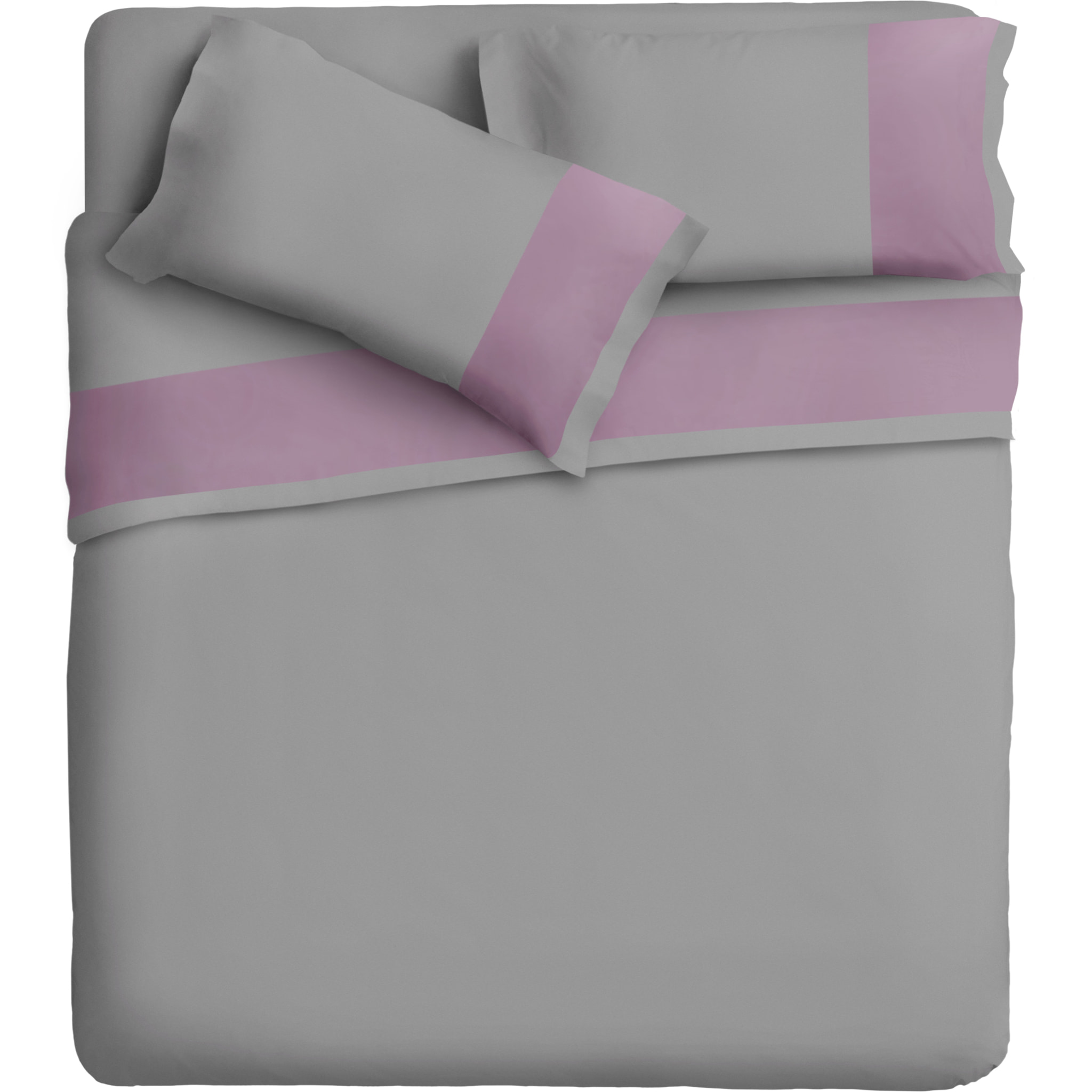 Completo letto bordo RASO IPERSAN Puro Cotone Malva fondo Grigio