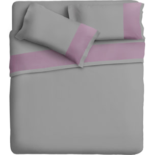 Completo letto bordo RASO IPERSAN Puro Cotone Malva fondo Grigio
