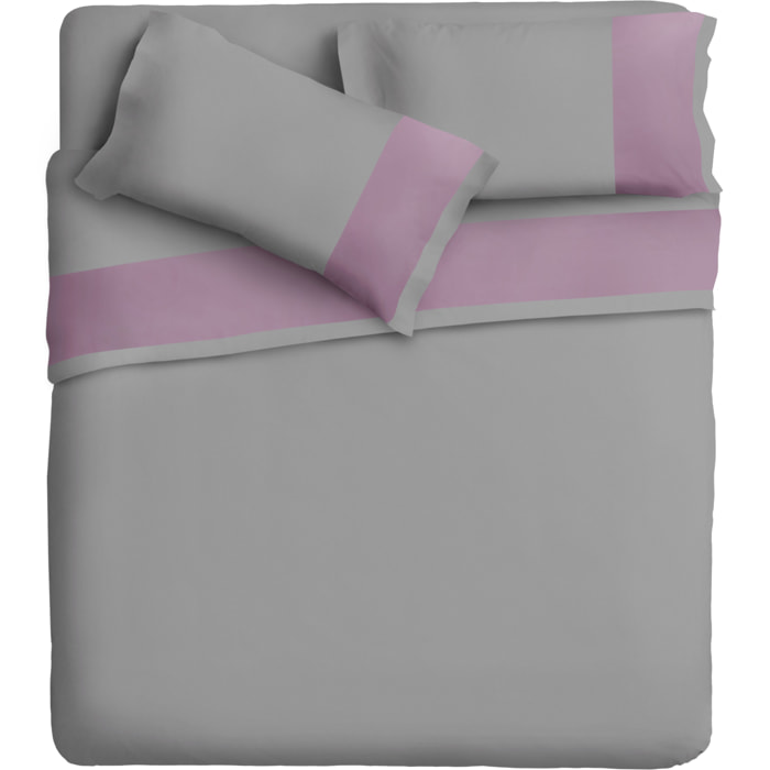 Completo letto bordo RASO IPERSAN Puro Cotone Malva fondo Grigio