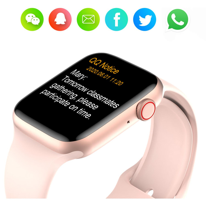 Smartwatch W26M con notificaciones de aplicaciones. Monitor de salud con termómetro, ECG y monitor de tensión. Modos deportivos.