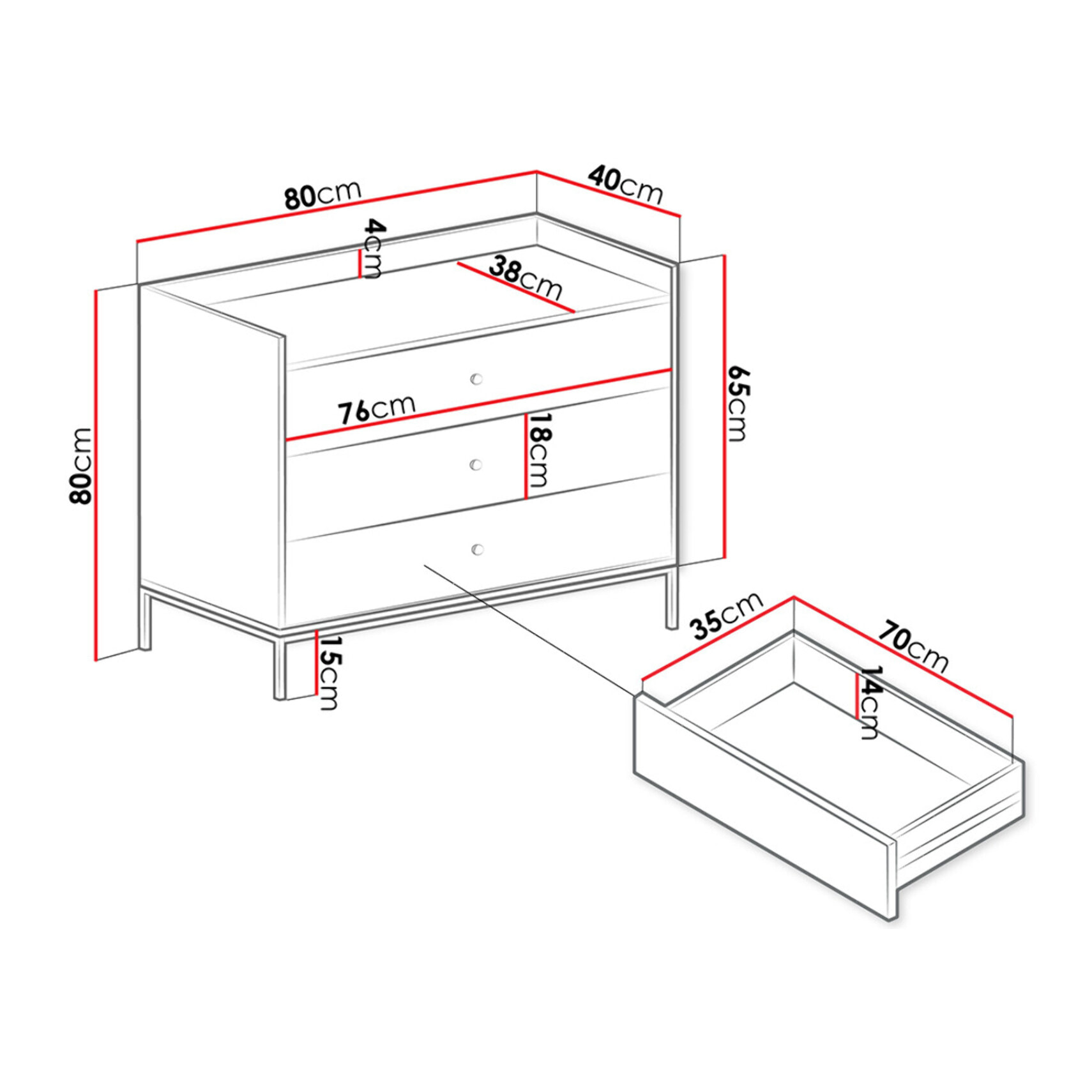 Filipo - commode - blanc - 80 cm - Blanc