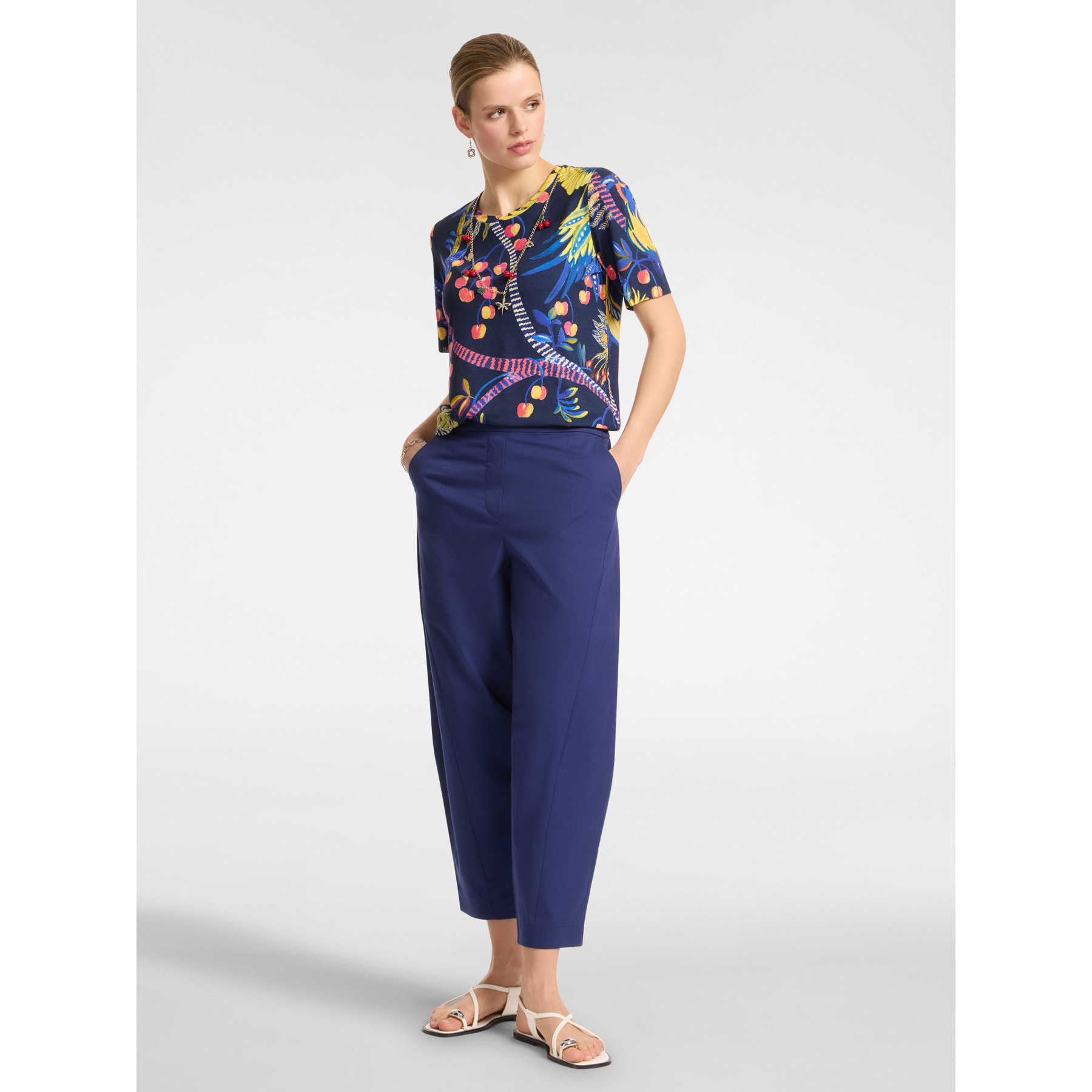 Elena Mirò - Pantalón globo de algodón elástico - Azul
