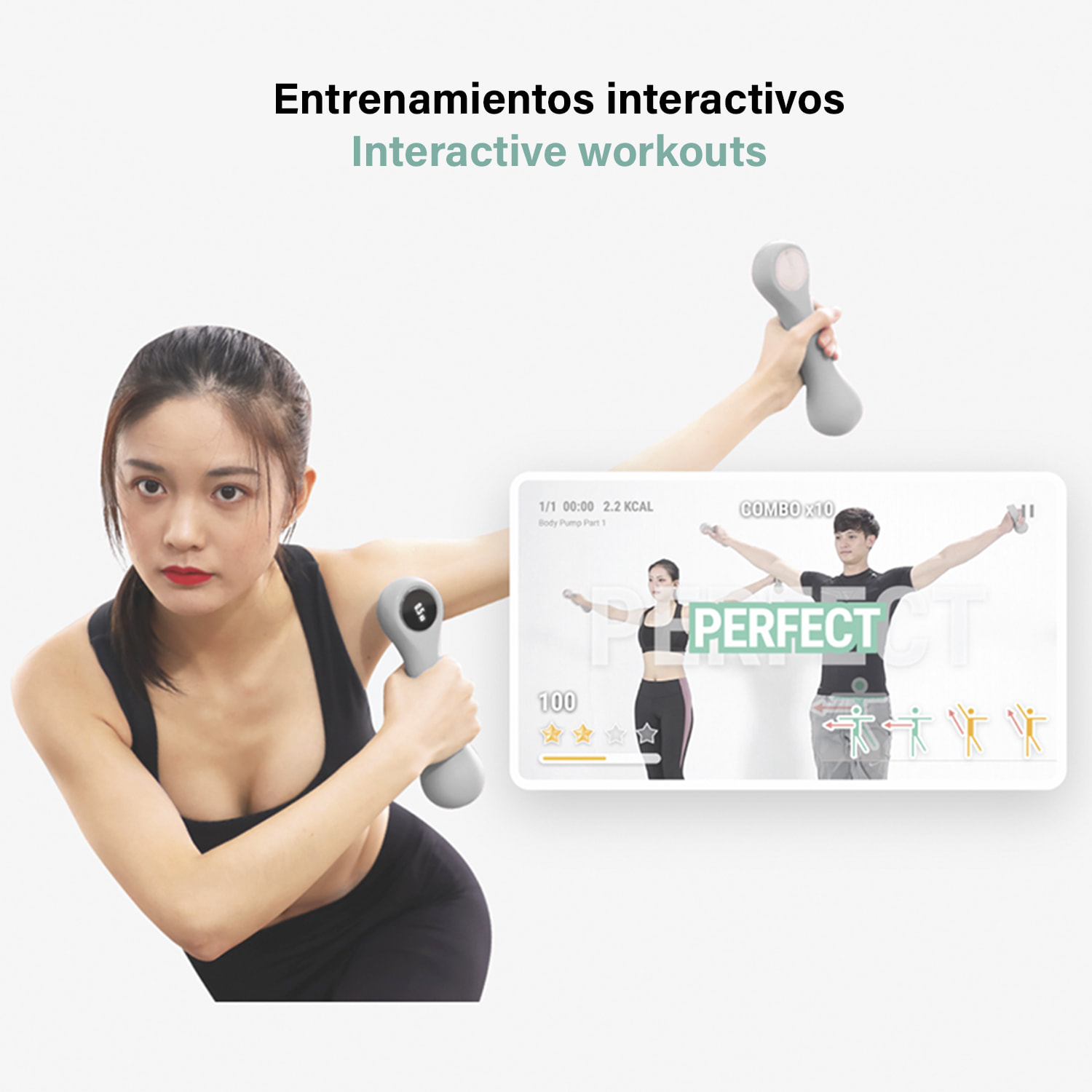 Mancuernas inteligentes de 0,5Kg, con aplicación de registro. Herramienta de fitness inteligente.