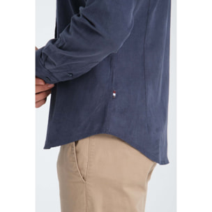 camicia uomo 1 bottone button down slim VELLUTO Unito Blu