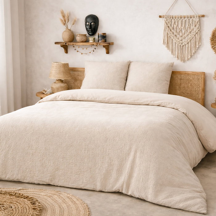 Parure housse de couette avec taie en gaze de coton - Violette Uni Beige