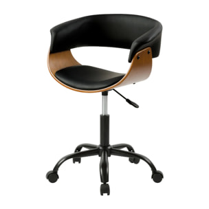 Chaise de bureau pivotante sur roulettes en bois et PU noir - Basile