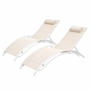 Lot de 2 transats ajustables blanc et écru MEDAN