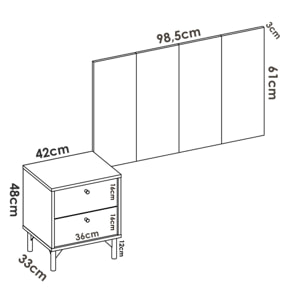 Testiera letto Lily, Spalliera letto per camera singola, Testata per letto singolo con 1 comodino, 99x3h61 cm, Rovere e Antracite