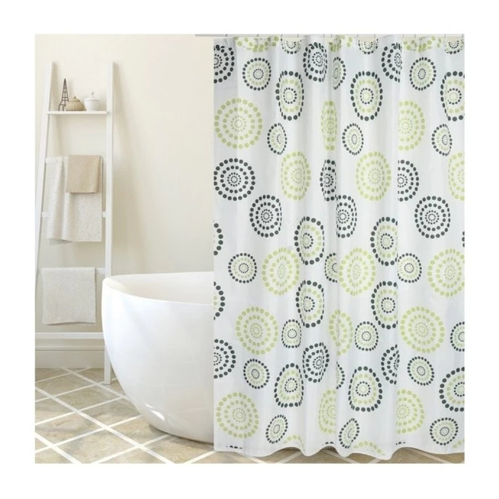 Rideau de douche Polyester DOTS 180x200cm QUALITE PREMIUM Vert - Anneaux inclus MSV