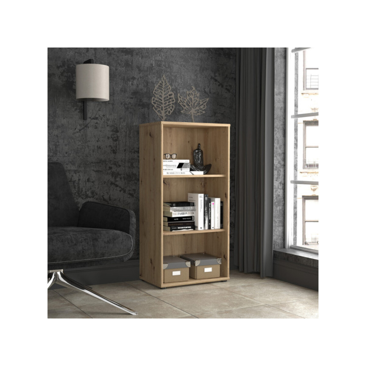 Étagère H. 111 x L. 54 cm décor chêne artisan avec 2 étagères - MIA