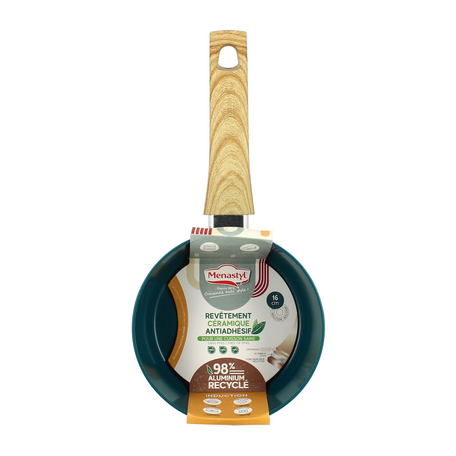 Casserole 16cm en aluminium recyclé bleu canard - tous feux COLORAMA