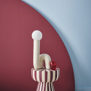 Lampe de table organique céramique vernis crème. globe en verre H 45cm - Elma