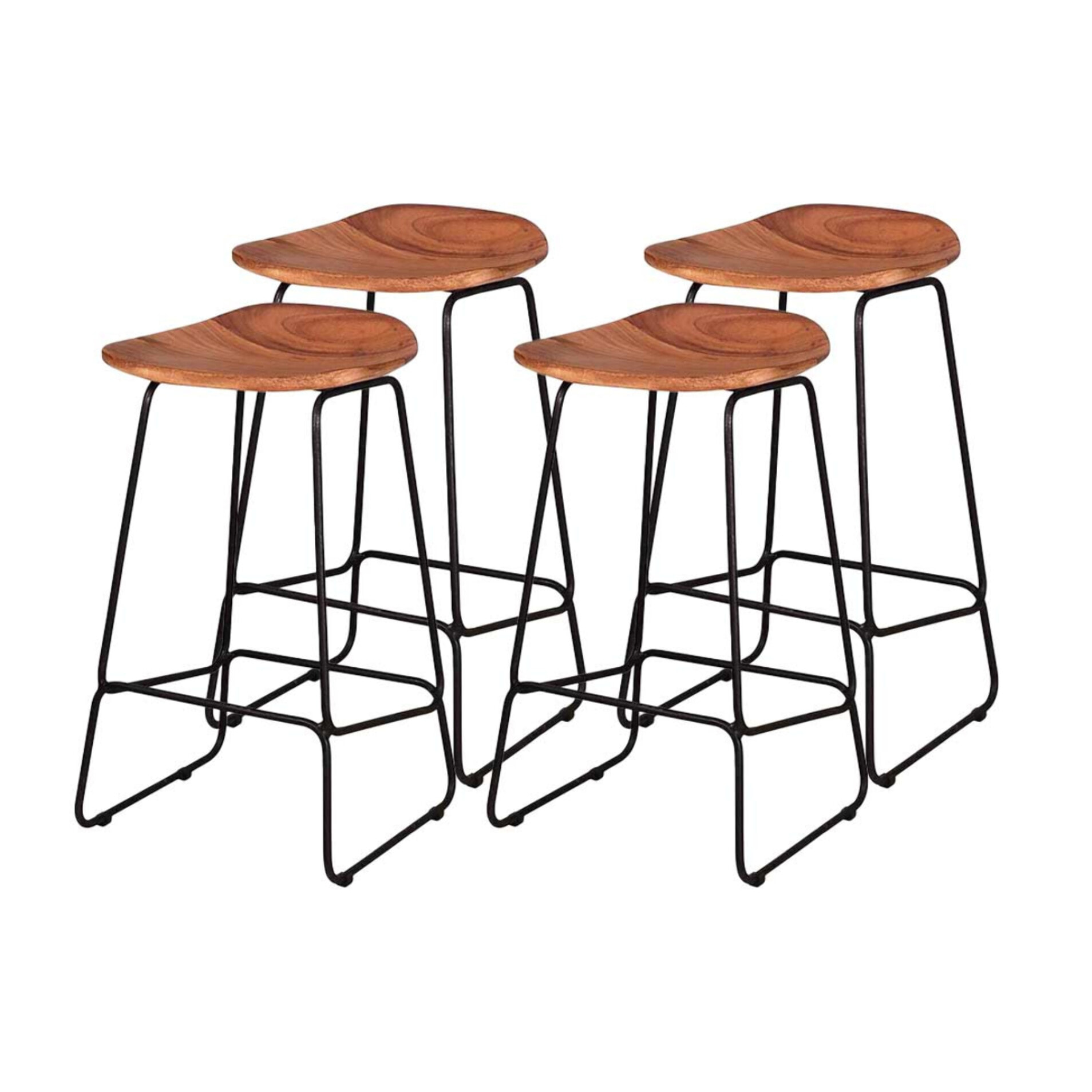 Djoda - lot de 4 tabourets de bar - bois massif d'acacia - Noir / Bois