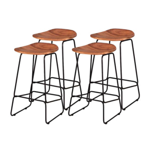 Djoda - lot de 4 tabourets de bar - bois massif d'acacia - Noir / Bois