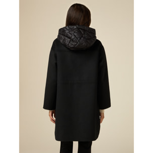 Oltre - Cappotto in panno con cappuccio in nylon - Nero