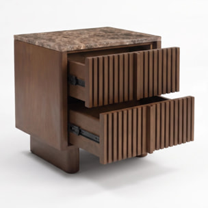 Table de chevet en bois de manguier et plateau en marbre - Flavio