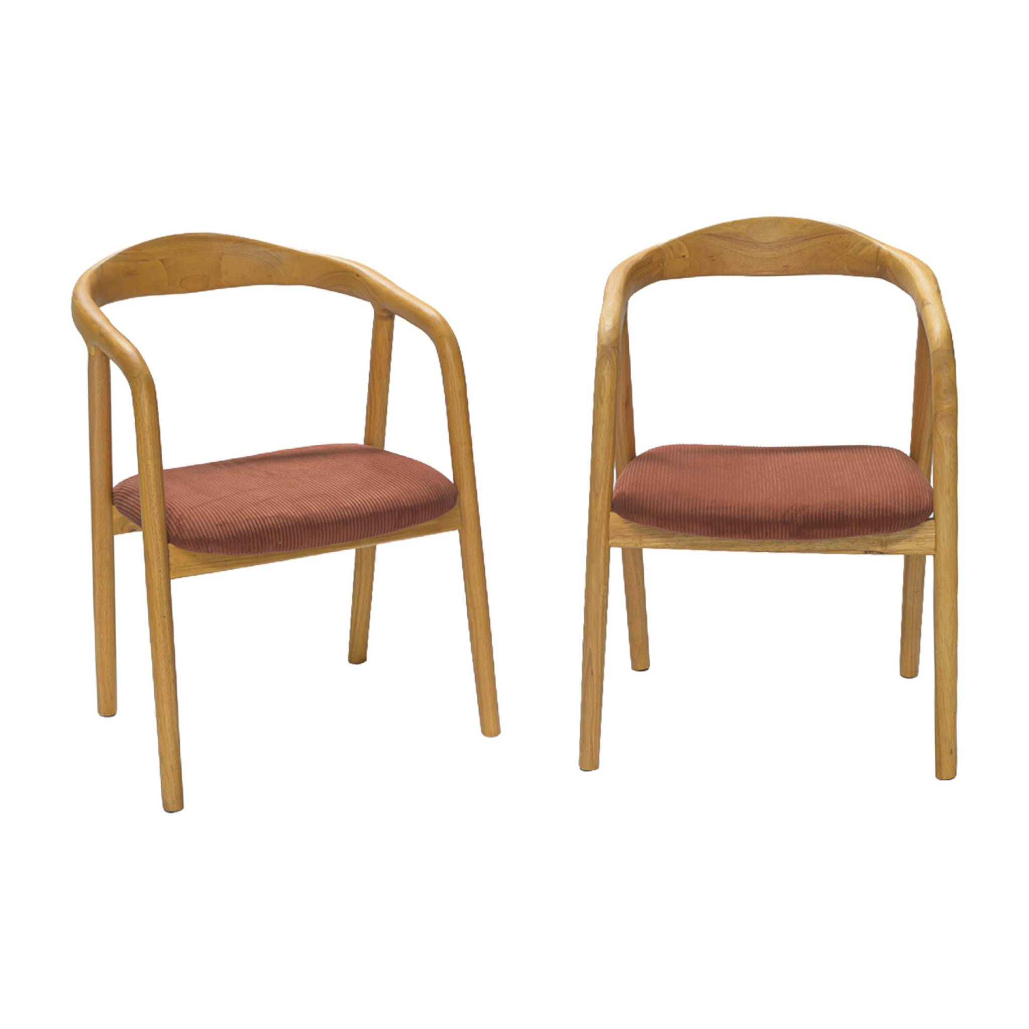 Fauteuil vintage bois d'hévéa et velours côtelé (lot de 2) SARA