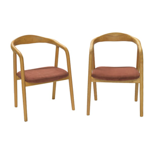 Fauteuil vintage bois d'hévéa et velours côtelé (lot de 2) SARA