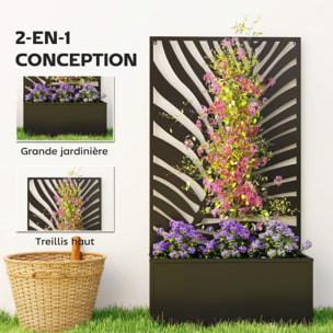 Jardinière treillis haut design graphique feuillage 61 x 23 x 113 cm métal époxy noir