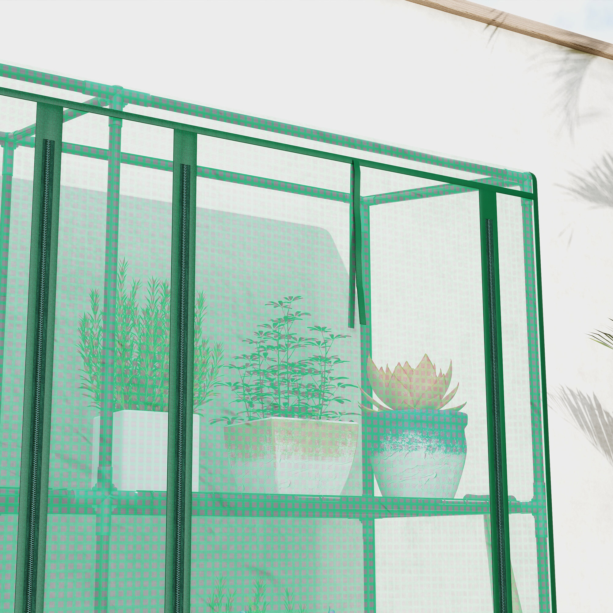 Invernadero de Exterior de 3 Niveles Invernadero de Jardín con 9 Estantes Puerta Enrollable con Cremallera Marco de Acero Cubierta de PE 140g/m² Anti-UV para Terraza Patio 215x46x151cm Verde