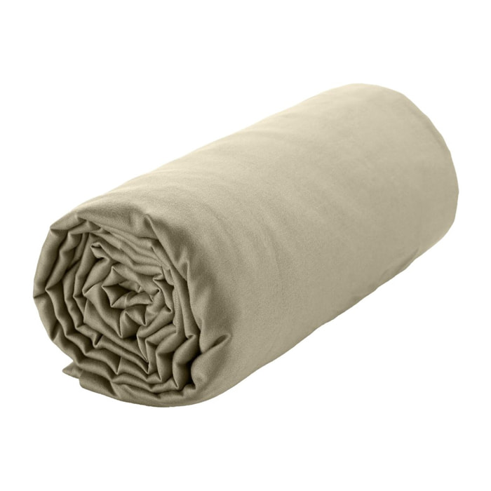 Drap Housse - Bonnet:30cm 100% Satin De Coton lavé 105 Fils Beige